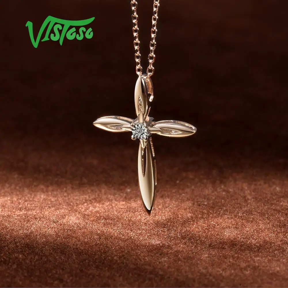 VISTOSO Pure 14K 585 двухцветные Золотые сверкающие иллюзии-набор чудо пластины алмазные подвески для женщин юбилей трендовые ювелирные изделия