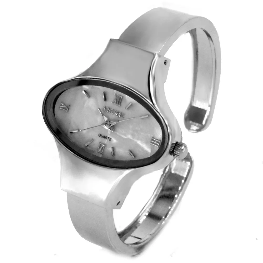 ALEXIS Elliptic PNP Shiny Silver Watchcase Women White Dial Bangle Watch FW573B