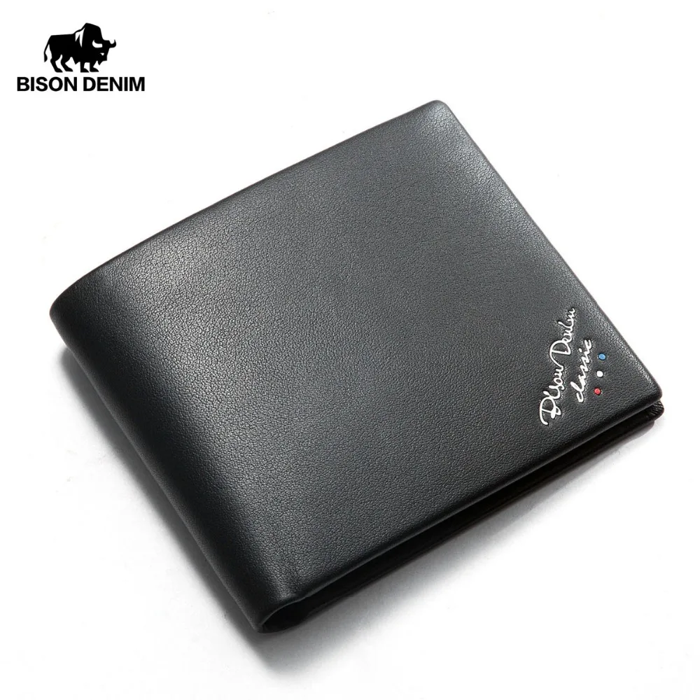BISON DENIM новинка мужской кошелек из коровьей кожи для визиток денег кошельки