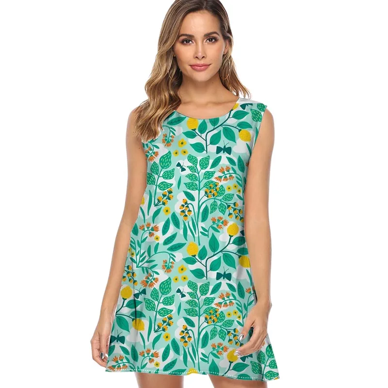 

Koi Watergarden Print Mini Dress Women New Sleeveless Summer Chiffon Women Dress Casual Loose Boho Dresses Vestidos 2019
