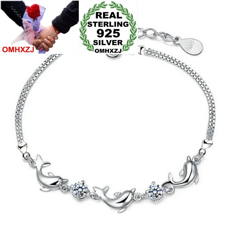 

OMHXZJ Wholesale Romantic Fashion Lovely Woman Girl Party Gift White Purple Dolphins 925 Sterling Silver Bracelet Bangle SZ101