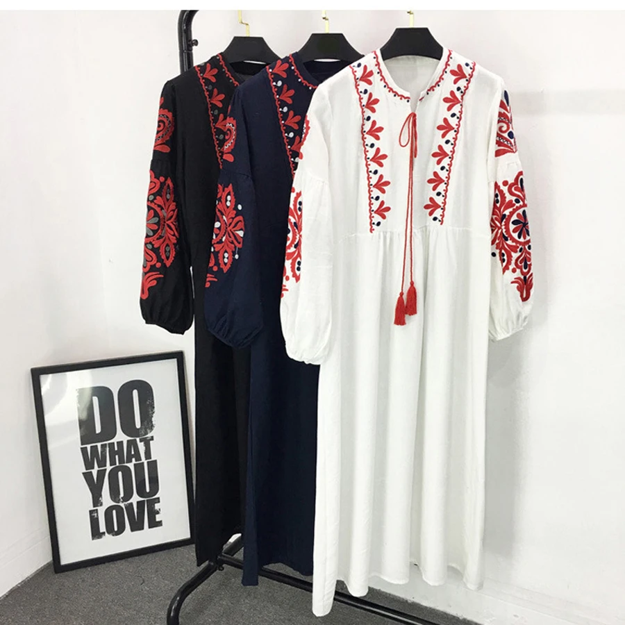 Длинные платья Boho 2017 этническое Цветочное платье с вышивкой v образным вырезом