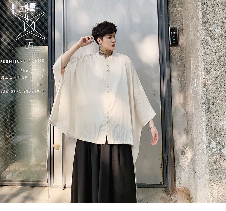 

Men Oversize Bat Short Sleeve Loose Casual Cotton Linen Shirt Male Women Streetwear Hip Hop Gothic Japan Style Shirts