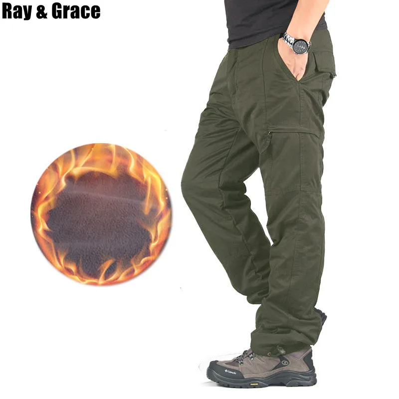 RAY GRACE зимние толстые флисовые походные брюки повседневные Карманы уличные