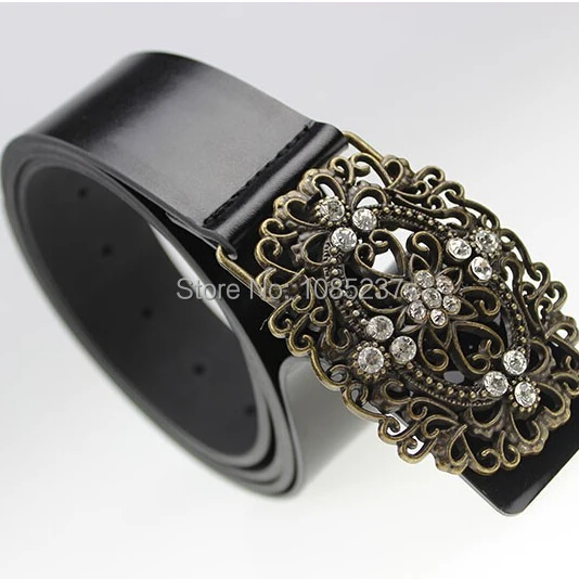 Женский широкий ремень со стразами кожаный в стиле ретро с жемчужинами пояс из