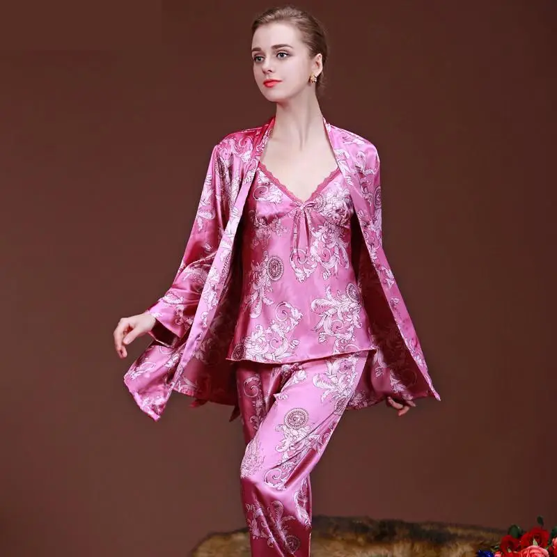 Women Pink Set Парные кимоно с принтом дракона халаты мужские черные шелковые атласные ночные рубашки женские кимоно сексуальные ночные рубашки халат пижамы наборы - Цвет: Women Pink Set