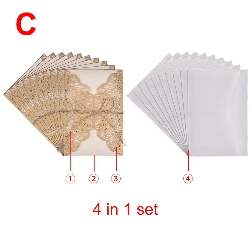 

10pcs New Year Wedding Invitations Flower Pattern Laser Cut Lace West Cowboy Customize Invitation Cards Send Seal Envelope