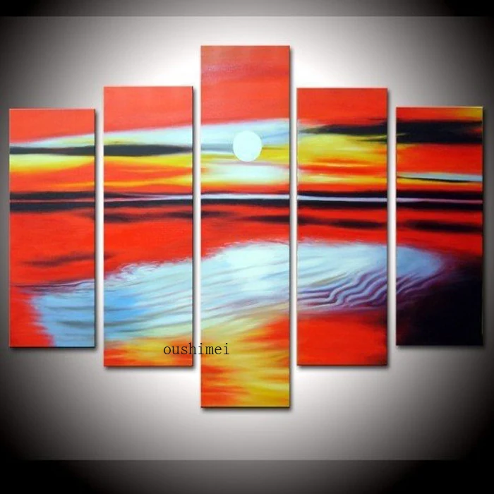 Расписанную 5 шт. красный белый пейзаж маслом Картины живопись на холсте стены
