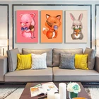 Плакаты и принты мультяшных животных, настенная Картина на холсте с милыми свиньями, кроликами, лисами, декоративные картины для гостиной, домашний декор