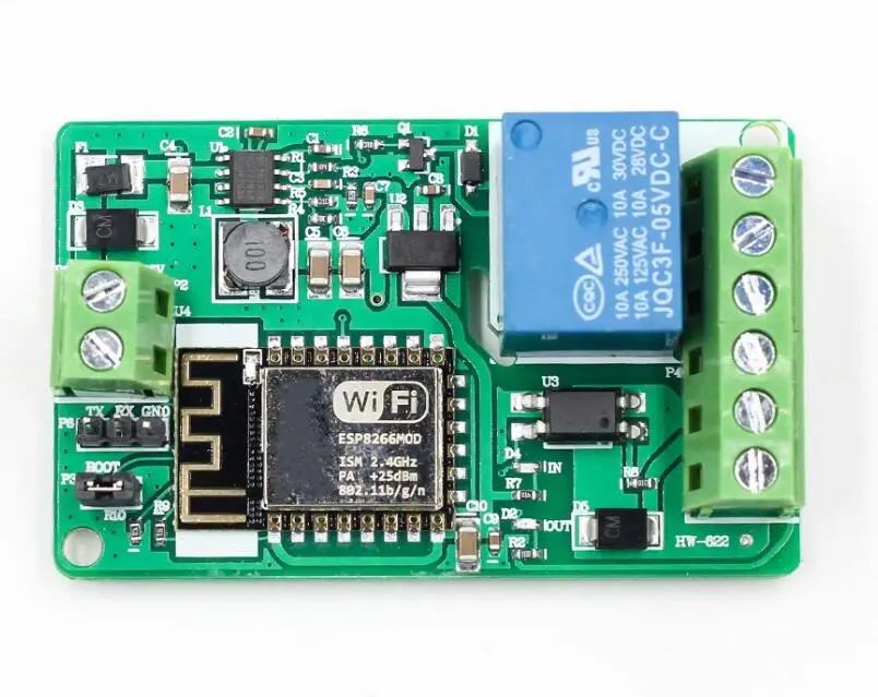 Релейный модуль ESP8266 10 А 220 В сетевое реле Wi Fi вход постоянного тока 7 ~ 30 4 слойная