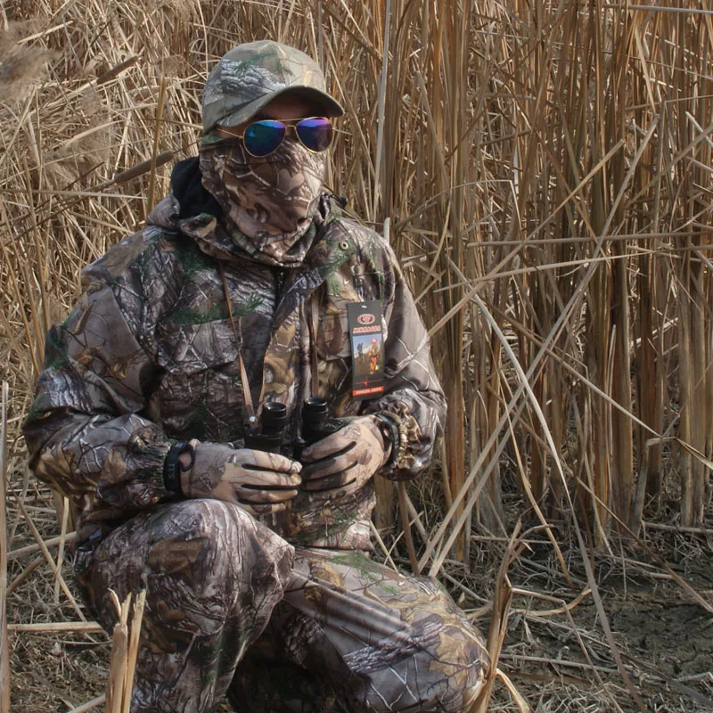 Мужская зимняя утепленная водонепроницаемая охотничья 3D камуфляжная одежда