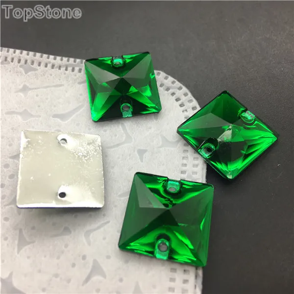 16 Square 50pcs TopStone Изумрудный микс размеров формы смолы пришить плоская подставка из горного хрусталя травы зеленые акриловые камни страз стразы и камни для платья - Цвет: 16 Square 50pcs