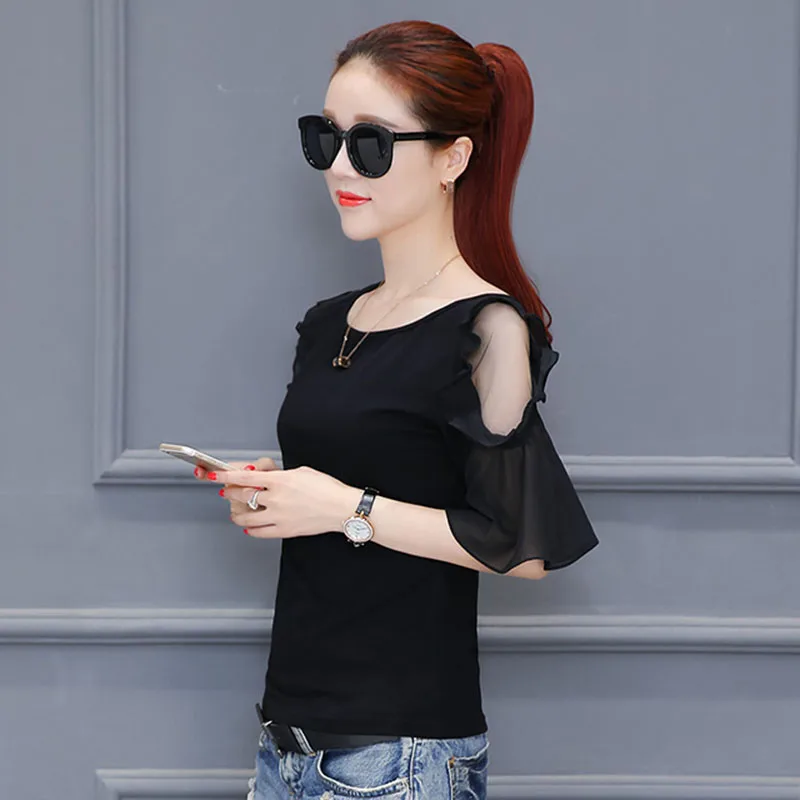 Женские шифоновые блузки рубашки с открытыми плечами весенне летние