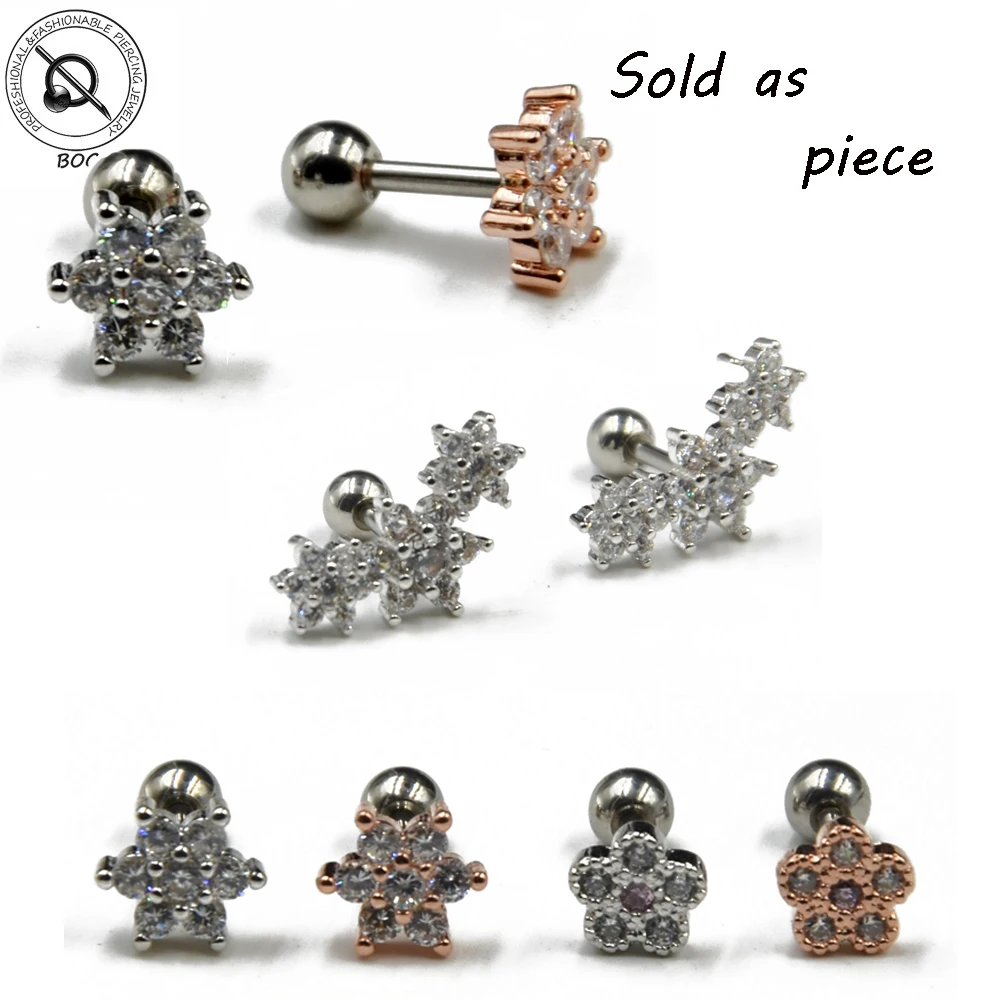 Серьга гвоздик из циркония для пирсинга ювелирное изделие со стальными зажимами