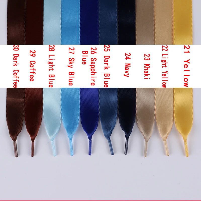 

1 Pair 80/100/120/140cm Women Satin Lace Ribbon Caramel Color Double-Sided Material Smooth Bud Silk Wide Flat Shoelaces 30 Color
