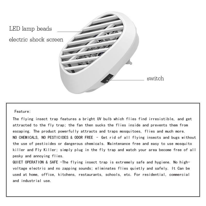Москитная репеллент лампа led Электрический шок убийца комаров насекомых
