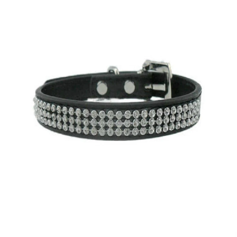 3 Rows Bling Rhinestone Small Pet Dog PU Leather Buckle Cute Cat Crystal Collar | Дом и сад