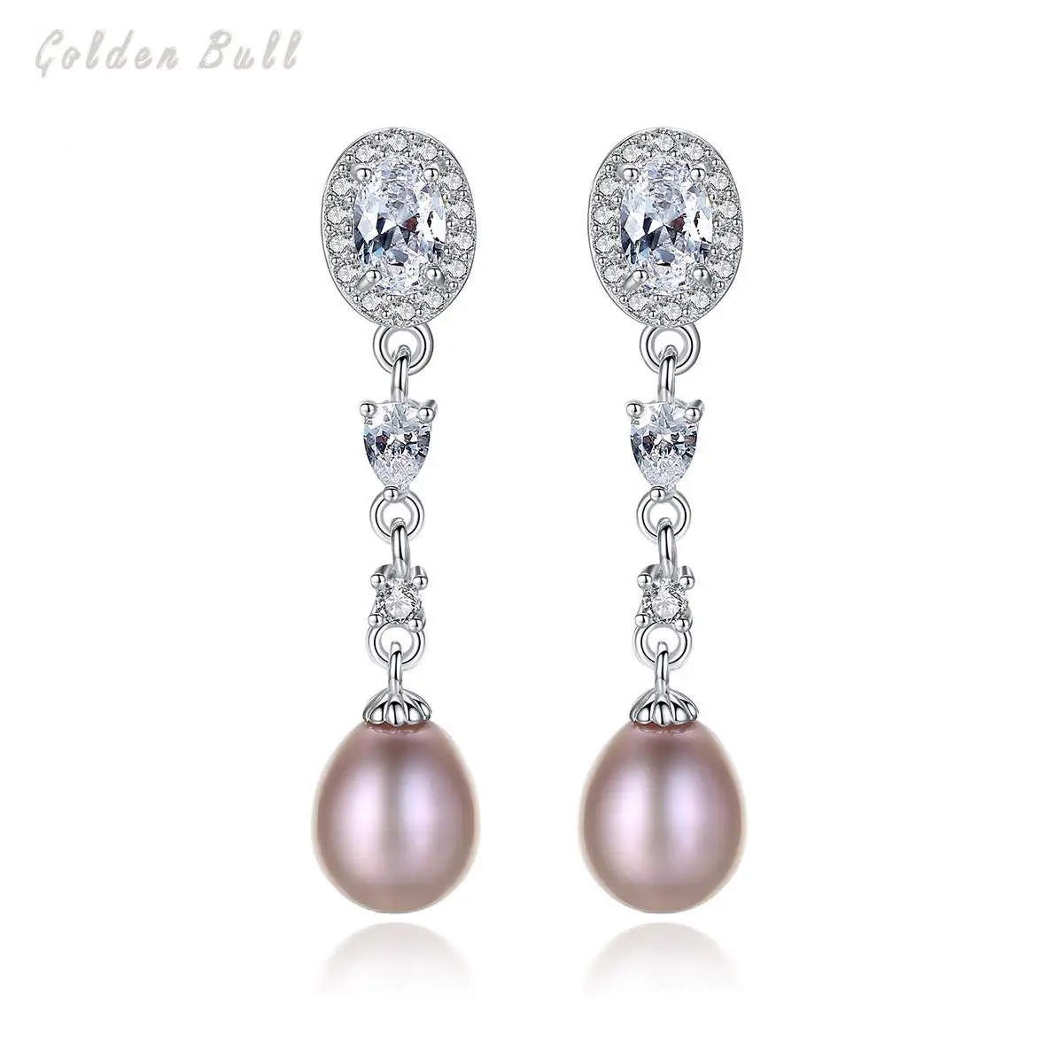 

GB 4A Zircon Natural Freshwater Pearls Brincos Dangle Earings S925 Sterling Silver Long Earrings Wedding Jewelry