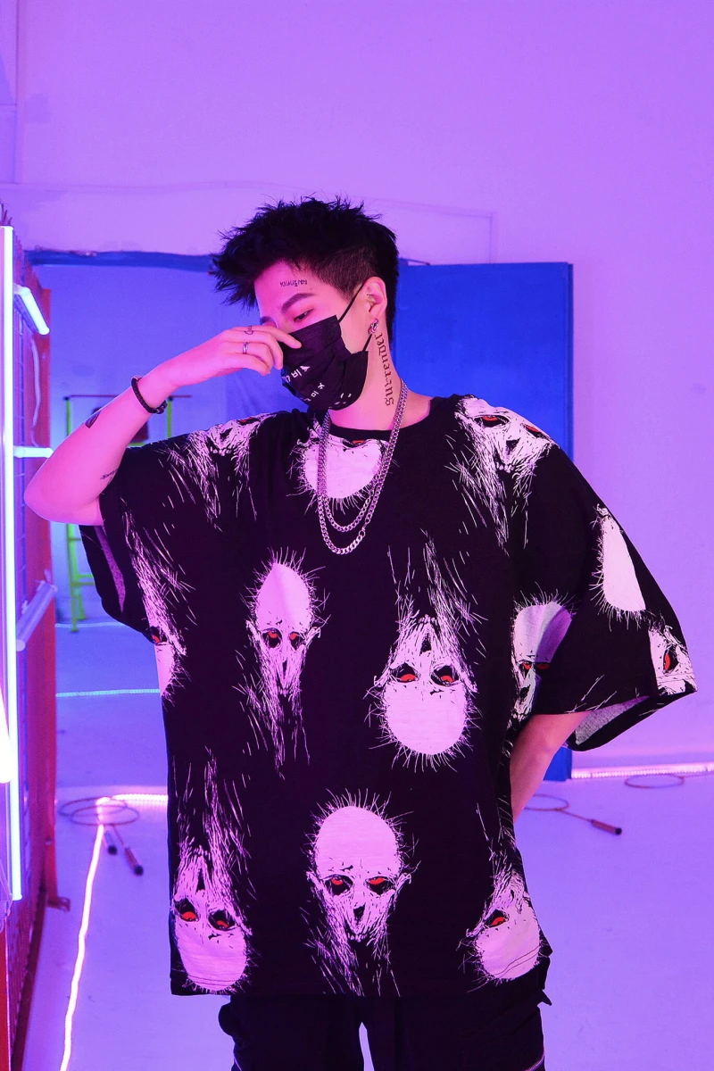 Для мужчин Уличная череп печати футболка с коротким рукавом негабаритных