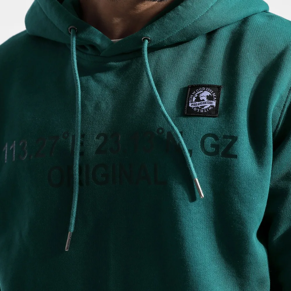 SIMWOOD бренд толстовки для мужчин Мода Письмо печати пуловер с капюшоном Высокое