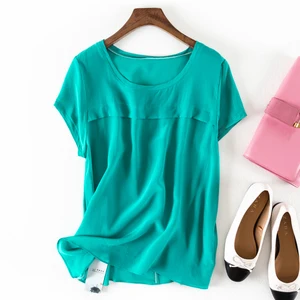 2020 новый цвет натуральный шелк крепдешин Базовая женская рубашка с коротким рукавом однотонные футболки Топ