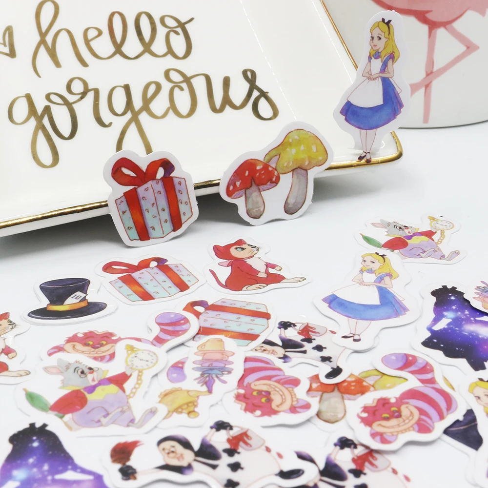 S0213 Alice 50pcs 45 шт./упак. канцелярские наклейки Kawaii Алиса: безумие возвращается Кофе дневник планировщик декоративные мобильный стены стикеры сделай сам Ремесло Скрапбукинг наклейки - Цвет: S0213 Alice 50pcs