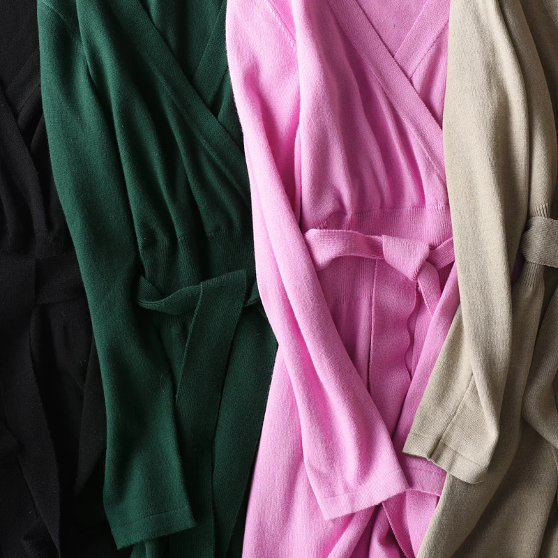 

JECH 2018 Spring Cashmere Wool Women Party V Neck Dresses Fashion Female Sexy Casual Long Sweaters Knee Length Warm Pullover