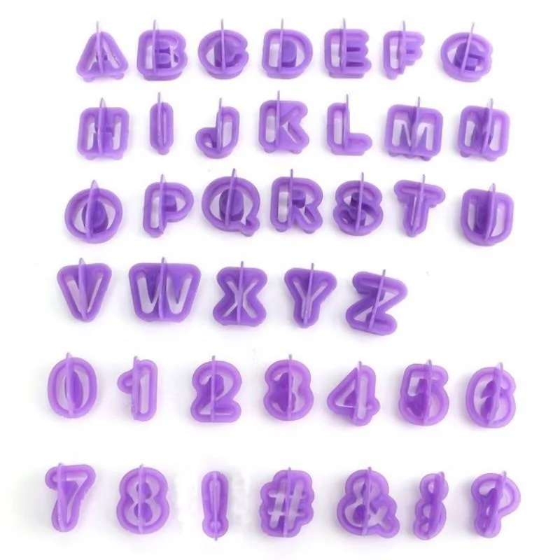 40Pcs Alphabet Number Character Letter Cookie Cutter Fondant Cake Biscuit Baking Mould DIY Cake Decorating Tools with Handle