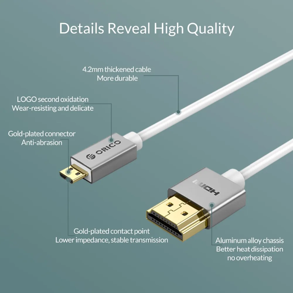 Кабель ORICO HDMI 2,0 4K 60HZ HDMI к HDMI/Micro HDMI кабель для разветвителя переключателя ТВ ЖК-ноутбука PS3 проектора компьютера