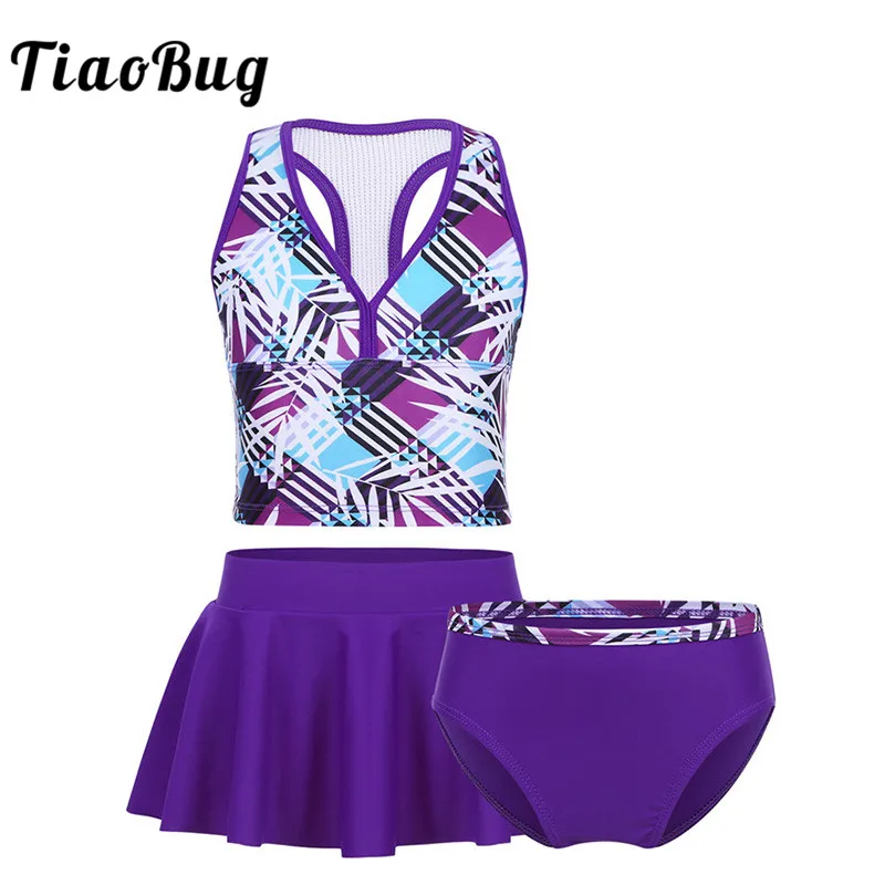 TiaoBug детский фиолетовый танкини для подростков купальник девочек купальный