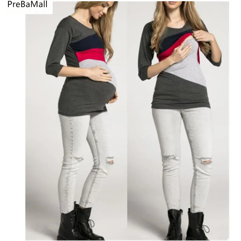 Топы для беременных и кормящих мам летняя одежда с рукавом три четверти грудного