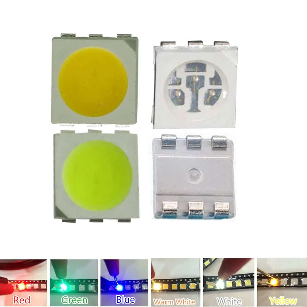 1000 шт. SMD/SMT 5050 LED RGB Красный Синий Зеленый Желтый Белый теплый белый низкомощный