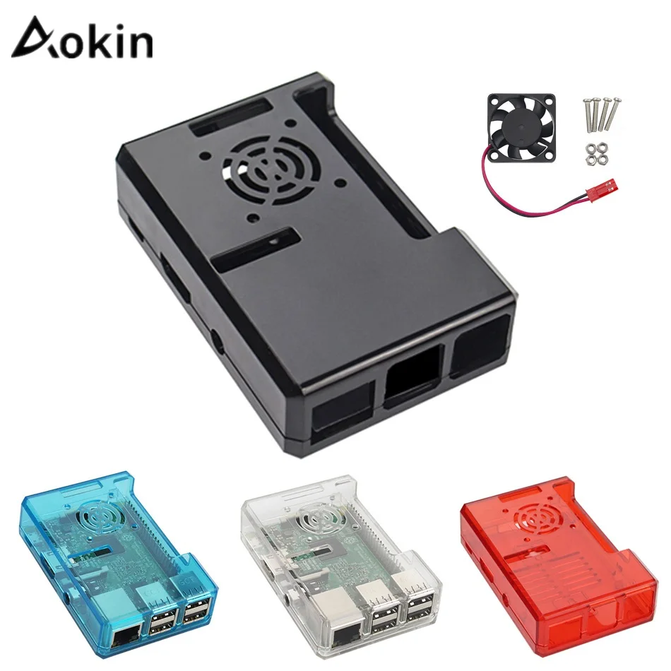 Aokin For Raspberry pi Case Fan Transparent ABS Plastic Cases For Raspberry Pi 3/2 Model B B+ Case Fan