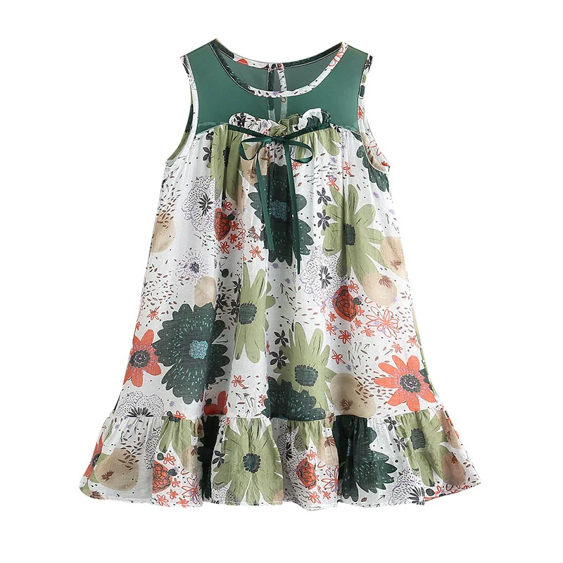 Girls Dress 2018 Summer Baby Clothes Lace Flower Print Princess Kid 4-9T green | Детская одежда и обувь