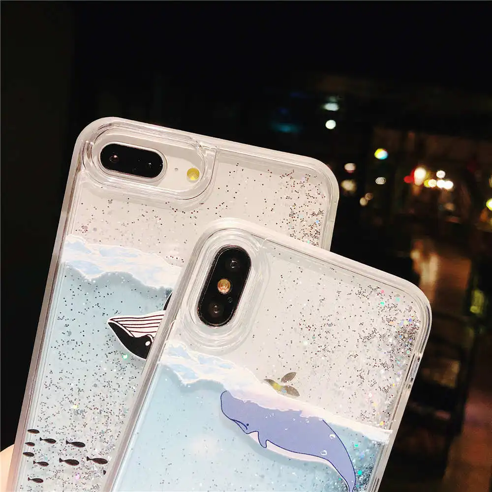 New Luxury Funda Phone Case For iPhone X 8 7 6S 6 Plus Cases 7Plus 8Plus Cover whale Dynamic Liquid Glitter Quicksand Coque |