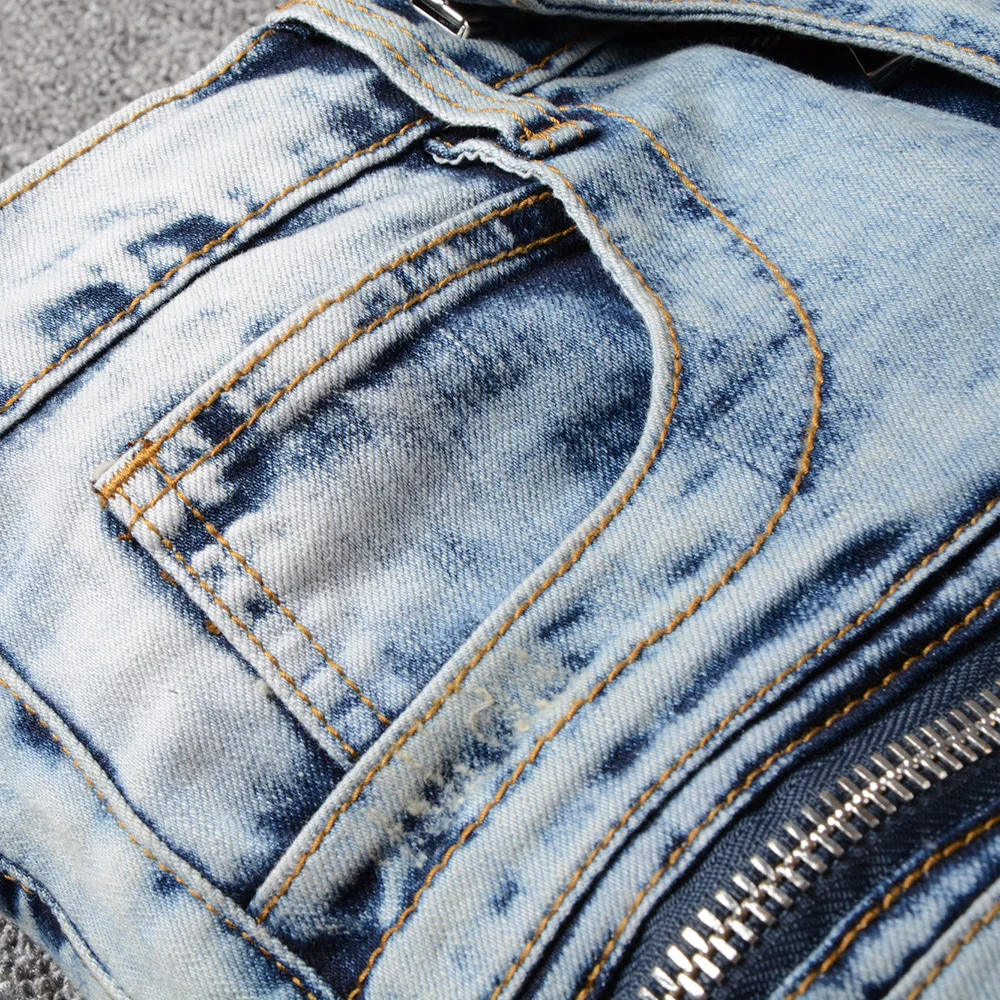 Специальная цена мужские тонкие потертые синие байкерские джинсы для мотоцикла