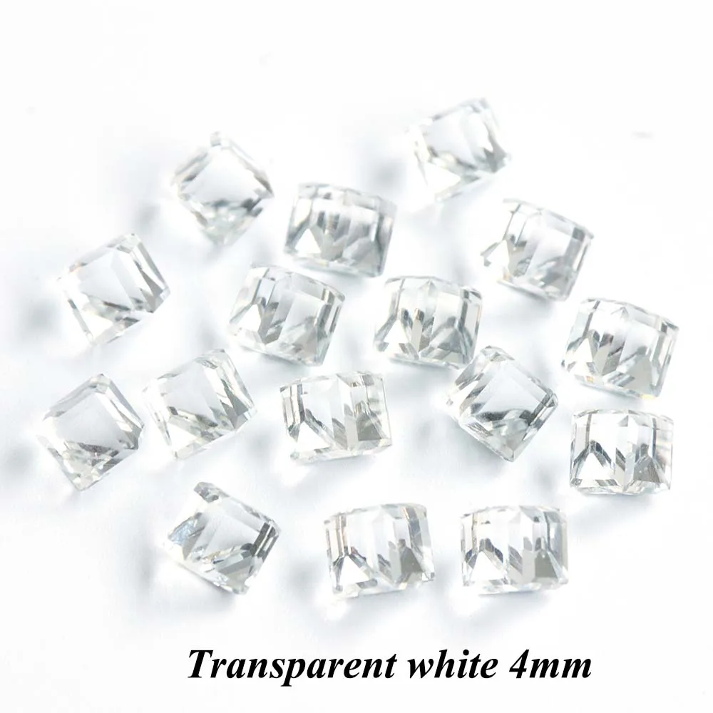 White 4mm 10 шт. очарование ногтей с украшением в виде кристаллов Стразы 3D драгоценный камень ювелирные украшения Радуга куб квадратный гель декоративный камень для ногтей Аксессуары для маникюра BE666 - Цвет: White 4mm