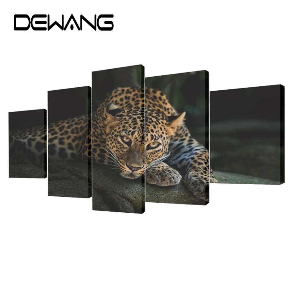 5 Панель шт Большой современного печатных Cheetah Африканский картина маслом Аватар