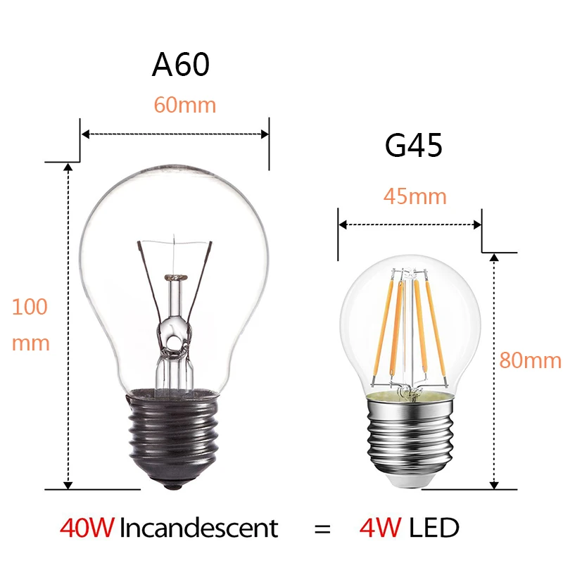 LED Bulb E27 220V E14 Led Candle Light Lamp Filament Glass Ball Lighting Indoor Living Room | Освещение