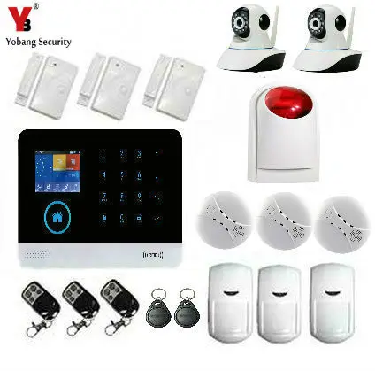 Yobang Security Voice LCD WiFi GSM SIM Home Alarm System wifi ip camera smoke sensor door support muti language | Безопасность и