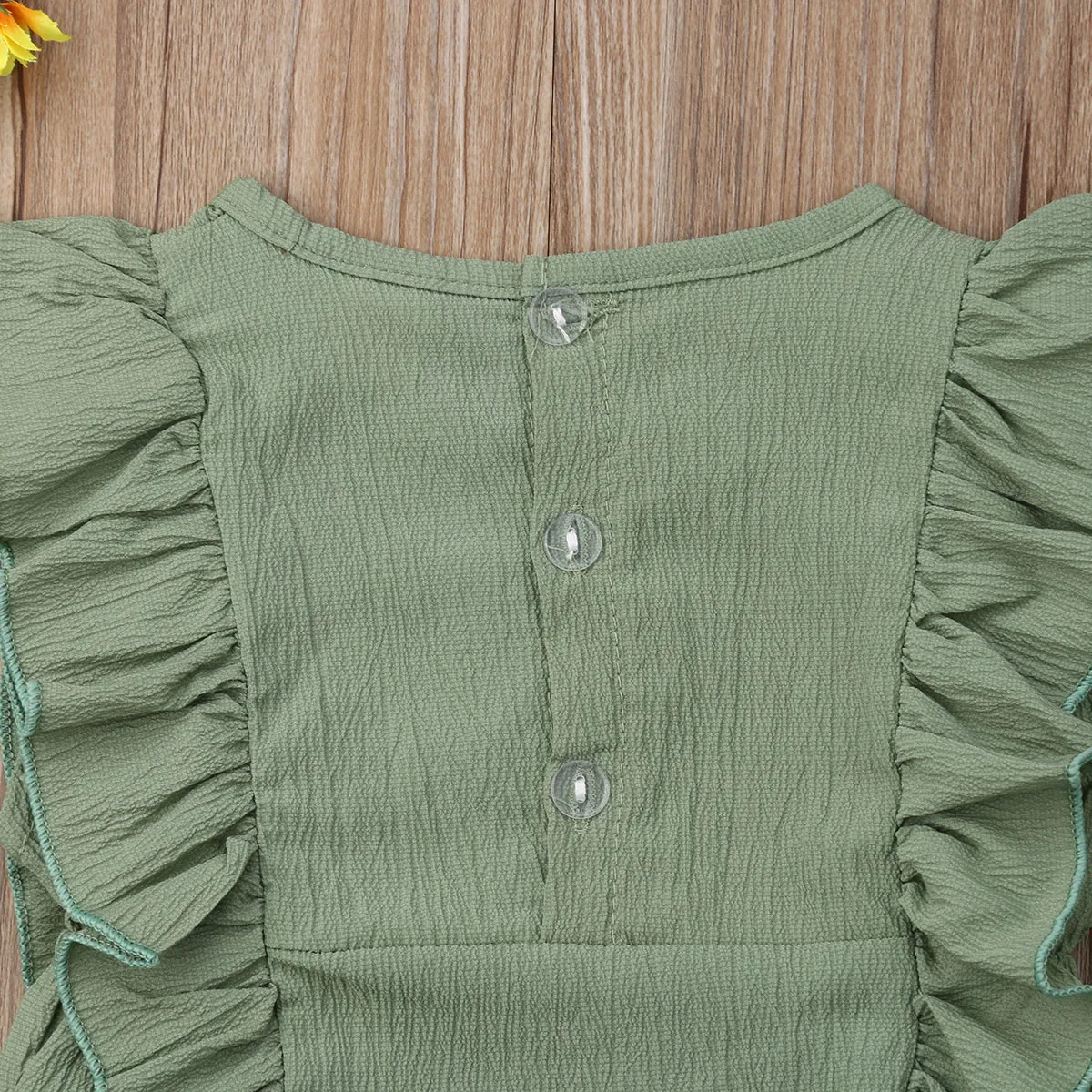 

Green Embroidery Bodysuits Baby Girls Ruffles Sleeve 1 Piece Clothes Newborns Infant Button Fly Cotton Outfit