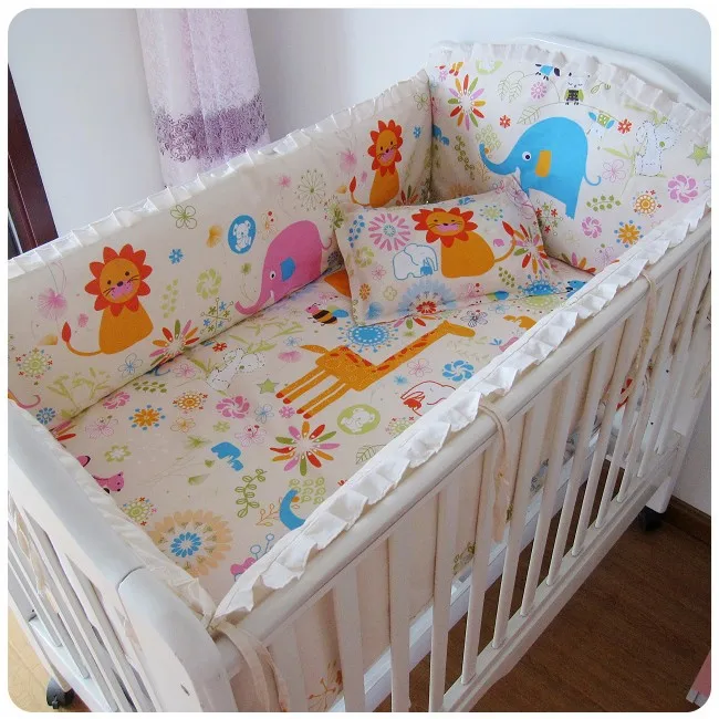 

6PCS Crib Baby Bedding Set Baby Nursery Cot Bedding Crib Bumper kit berço (4bumper+sheet+pillow cover)