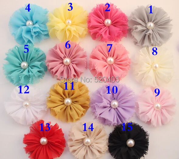 

Hot sale Chiffon fllowers for headband Vintage Chiffon Shabby Look Flowers with half pearl headwear Hair Accessories 50PCS