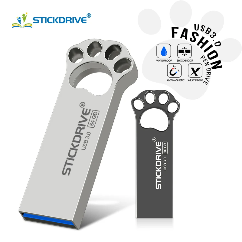 Реальная емкость usb 3,0 флеш-накопитель 128 Гб 64 Гб usb флеш-накопитель 32 Гб 16 Гб карта памяти Металлический Кот лапа анимация флеш-накопитель