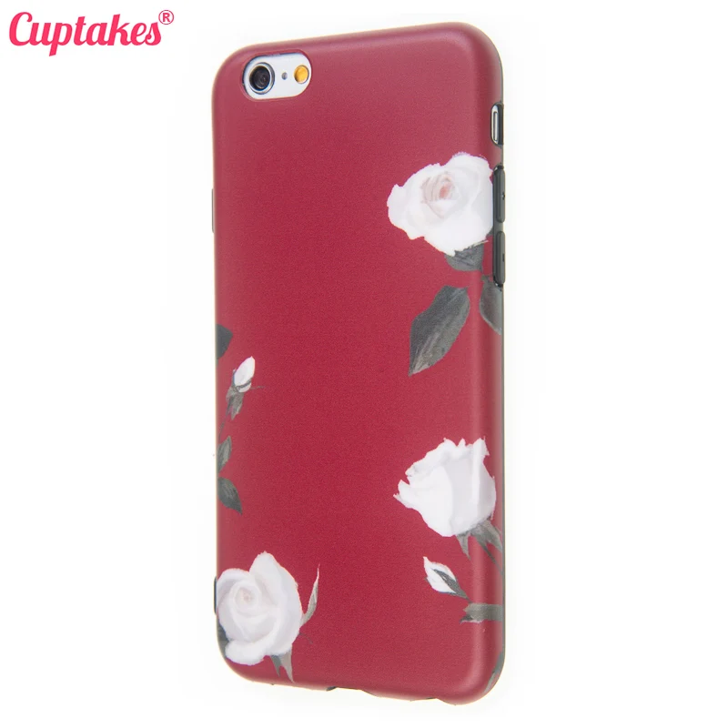 Cuptakes Phone Cases for Apple iPhone 7 Case Plus Cover IMD Soft Silicone Coque Luxury Wine Red Rose Flowers Capa |
