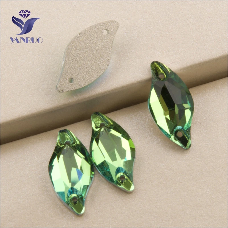 

YANRUO 3254 All Sizes Peridot Diamond Leaf Sew On Strass Flat Back Rhinestone Crystal For Clothing Accessories