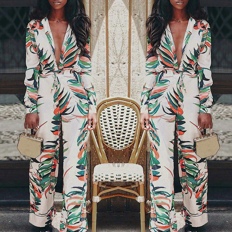 Женский Летний комбинезон для отдыха с глубоким v-образным вырезом повседневный