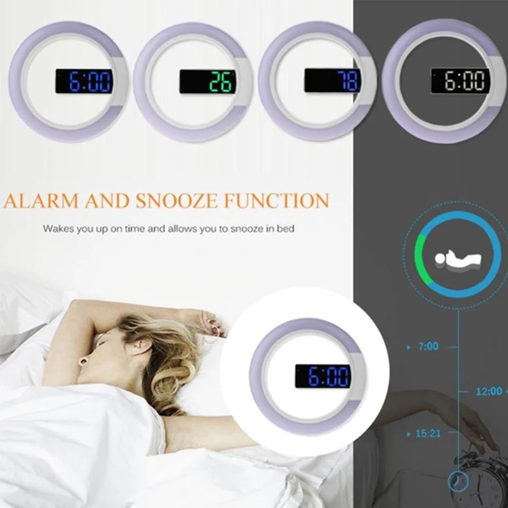Alarm Hollow LED Display Mirror Mini Temperature Ring Shaped Simple Digital Time Memory Wall Clock | Дом и сад