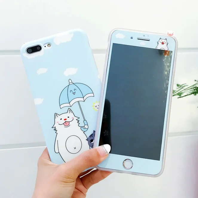 Для iPhone 7 7Plus чехол из закаленного стекла пленка для iPhone7 6s Plus TPU Сейлор Мун кролик милый мультяшный протектор