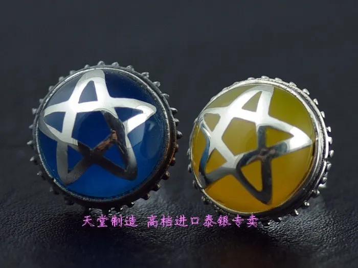 

925 pure silver Large pentacle blue two-color stud earring